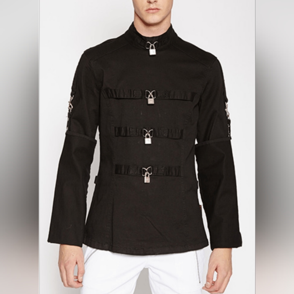 EUC TRIPP NYC Goth Unite Bondage Lock Straight Jacket Black Stretch Unisex Sz L